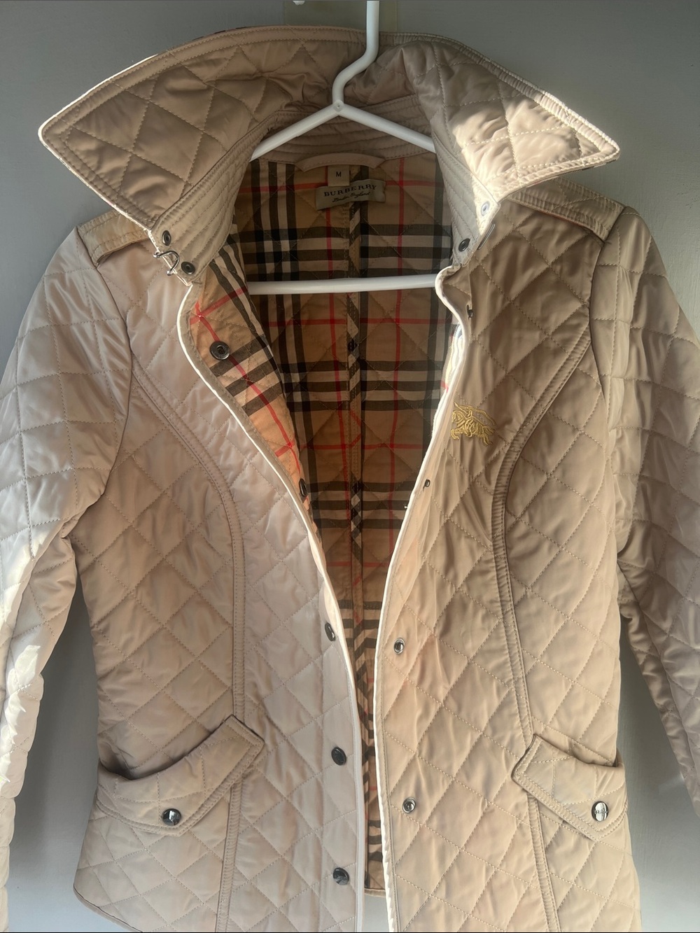 Burberry Quilted Beige Puffer Coat with Signature Check Lining